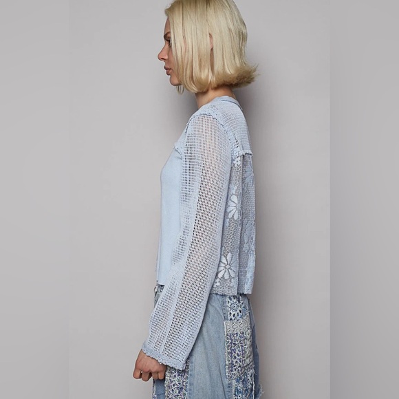 POL CROCHET PATCH LONG SLEEVE TOP-IN POWDER BLUE SIZE XL BRAND BEW IN POLY-BAG - Picture 3 of 15